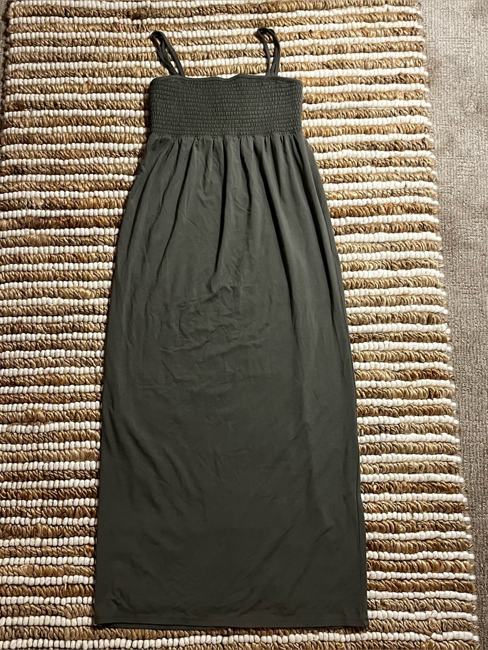Olive Green Smocked-Top Maxi Dress